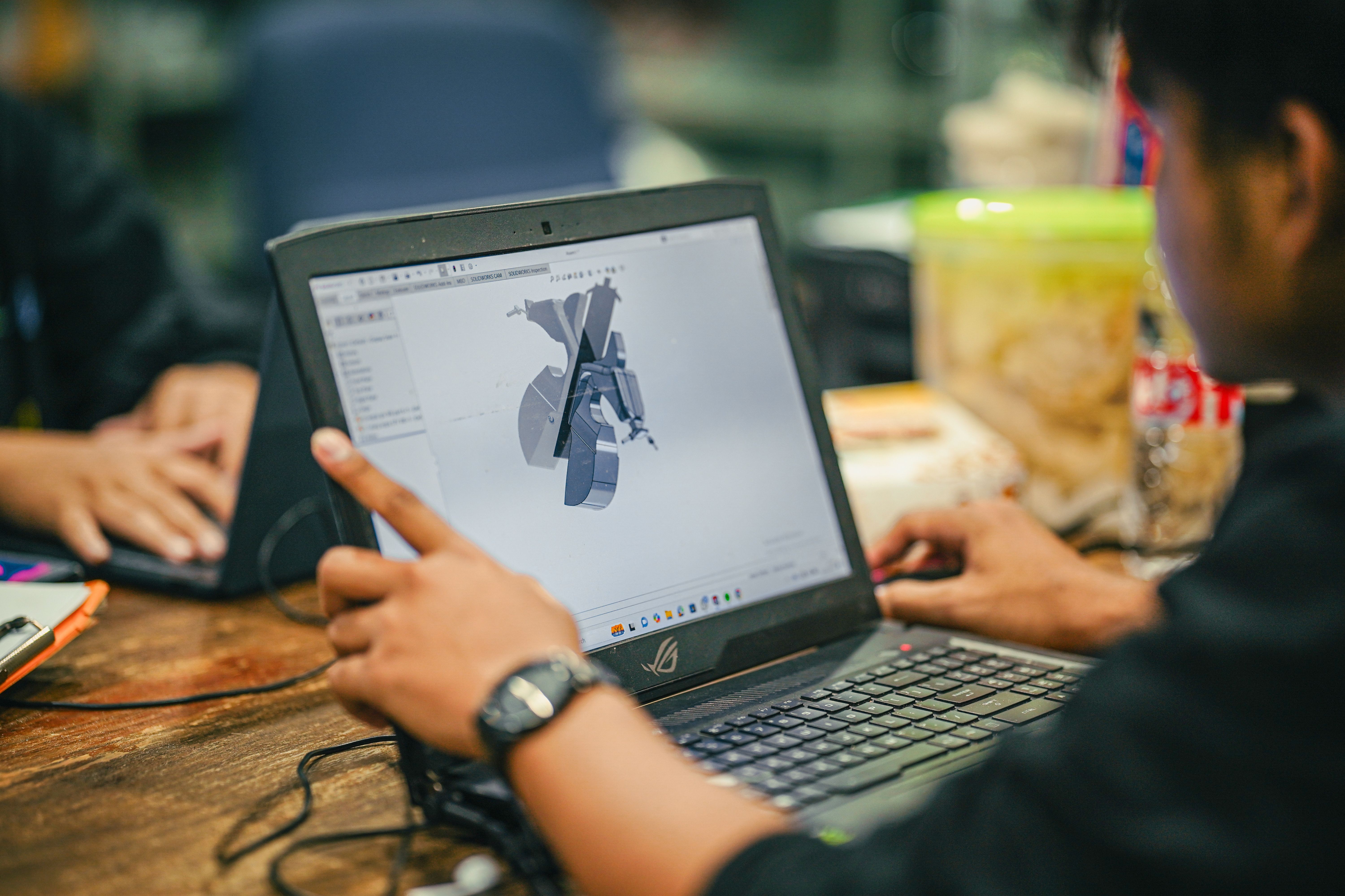 Close-up of organized tools and equipment for custom sidecar building.